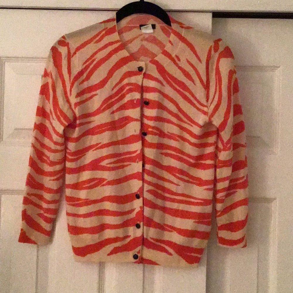JCREW orange and cream “cheetah” cardigan